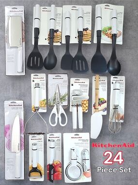 KitchenAid 24-Piece White and Black Kitchen Utensil Set